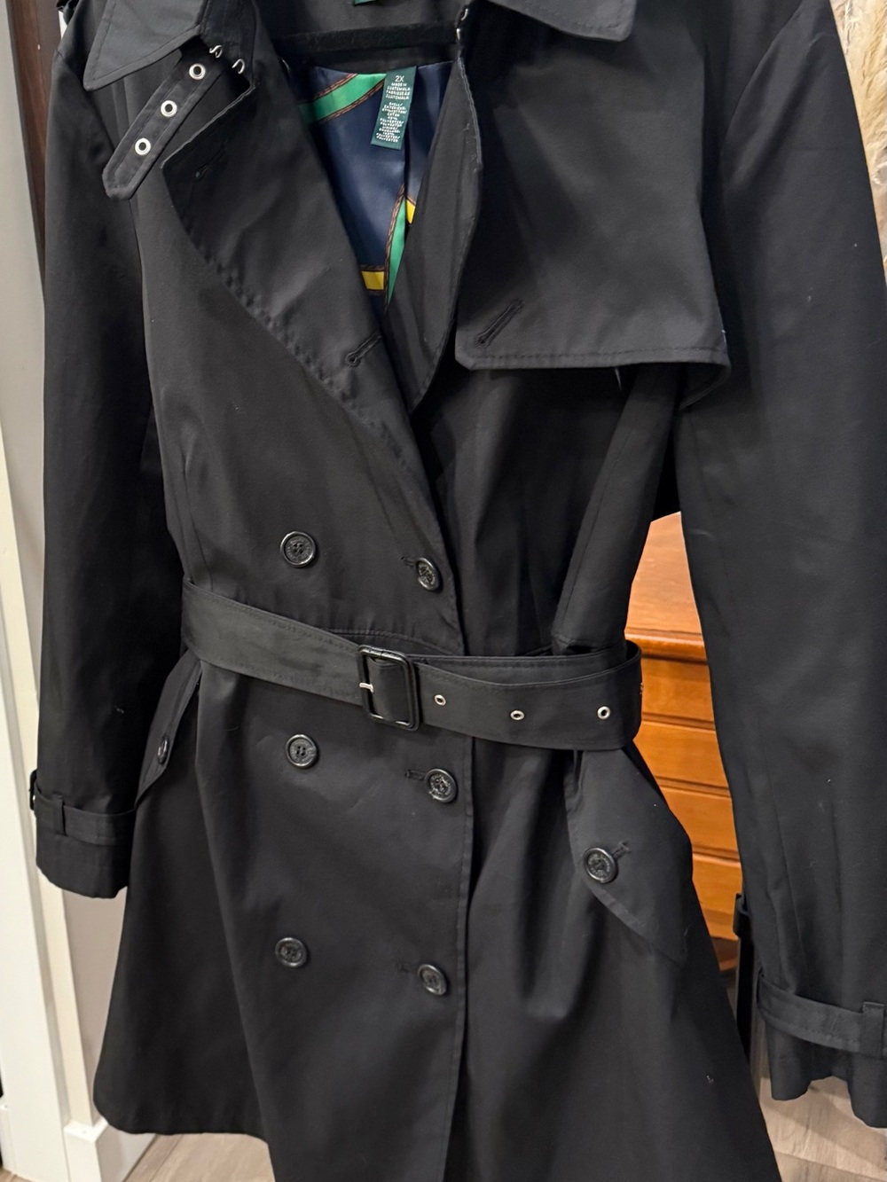 Ralph Lauren Black Double-Breasted Trench with Belt NWOT XXL - Picture 12 of 13